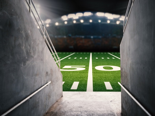 3d rendering arena tunnel with american football field