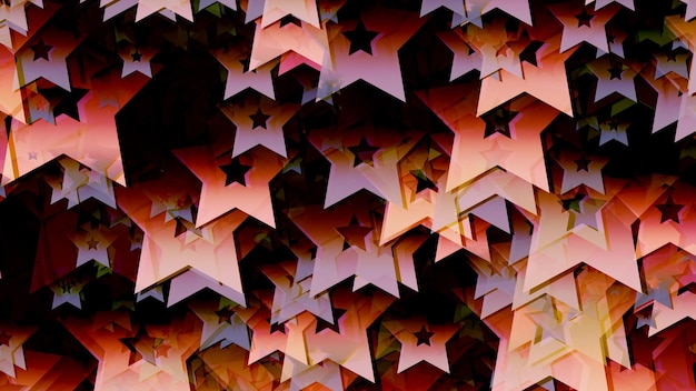 Photo 3d rendering of an array of star shapes stars of different sizes in space
