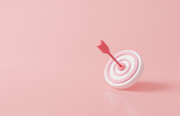 3d rendering Arrow hit the center of target on pink Business finance target concept pastel minimal