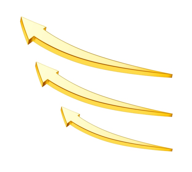 3D-изображение стрелки, указывающей на золотую икону на белом фоне 3D-иллюстрация