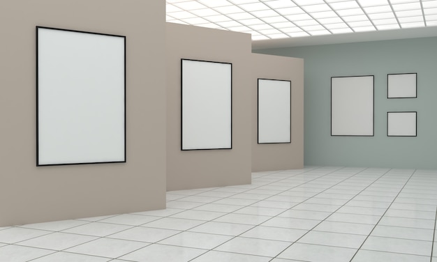 3d rendering of an art gallery exhibition