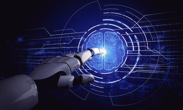 3D rendering artificial intelligence AI research of robot and cyborg development for future of people living Digital data mining and machine learning technology design for computer brain
