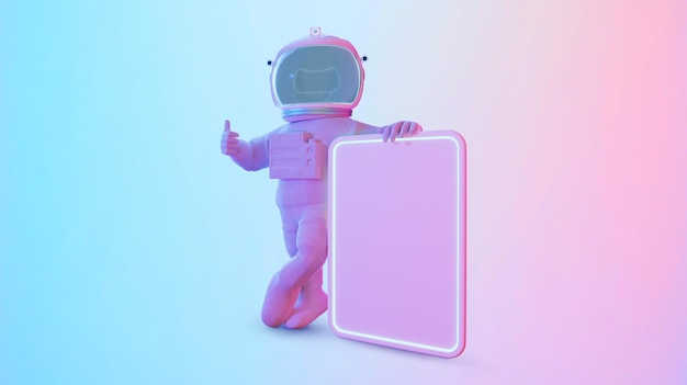 3d rendering Astronaut holding billboard saying good