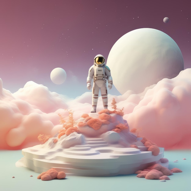 3D rendering a astronaut is floating in the clouds