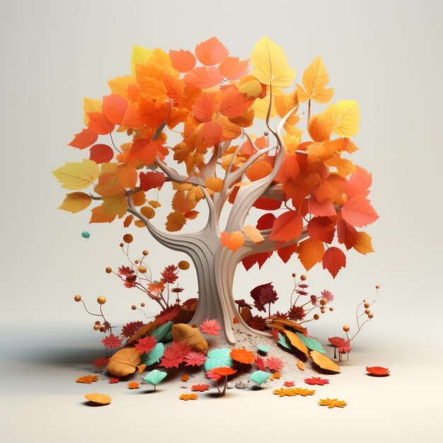 3d rendering of an autumn tree with colorful leaves