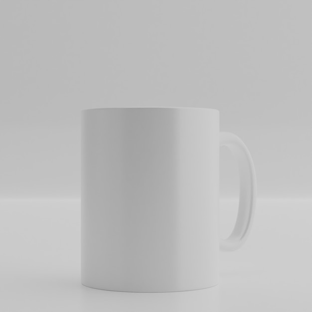 3d rendering background. Ceramic mug on white wall. blank drink cup for your design.