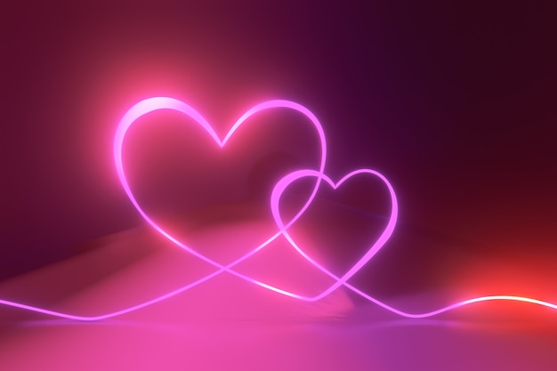 Photo 3d rendering background. neon lighting curve with red pink light reflection.