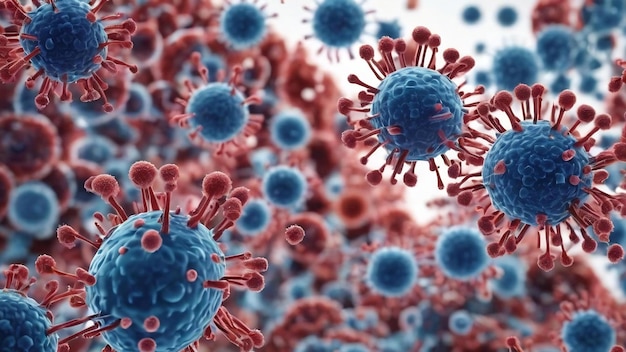 3D-рендеринг бактерий или вирусов синим цветом на белом фоне для медицинских целей