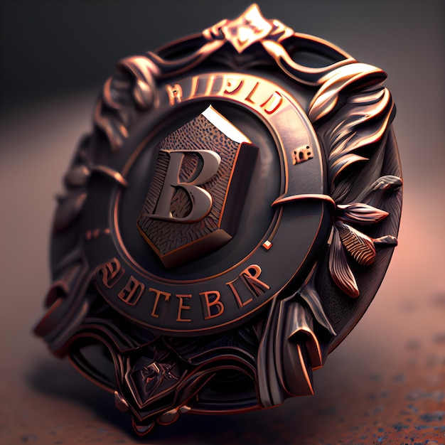 3D rendering of a badge with the letter B in the center