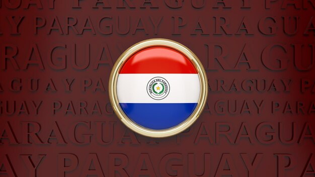 3D rendering of a badge with the Paraguayan flag on dark red background.