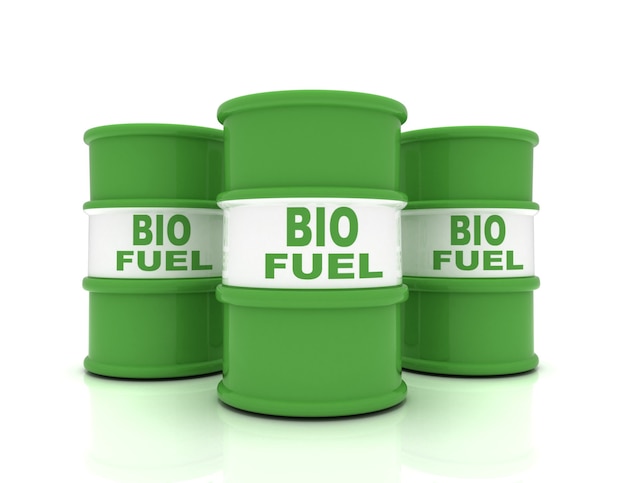 3D rendering barrels of biofuels. rendered illustration