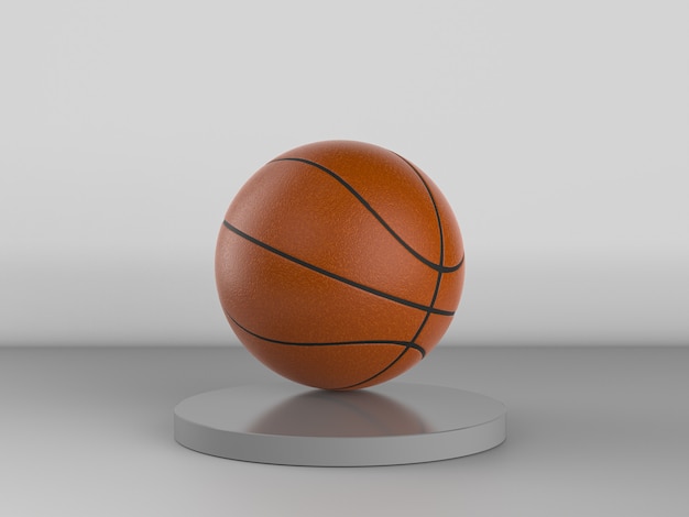 3d rendering palla da basket su sfondo grigio