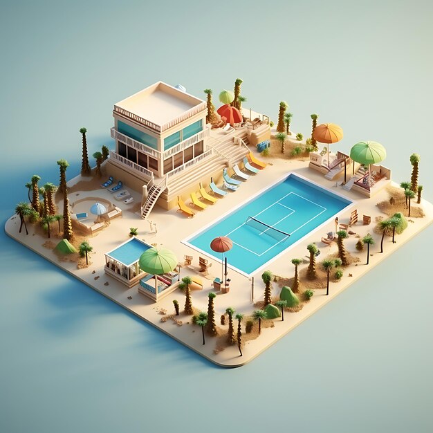 3d rendering of Beach Volleyball Court isometric miniature