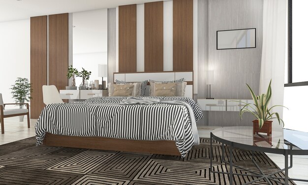 3d rendering beautiful bedroom with nice terrace