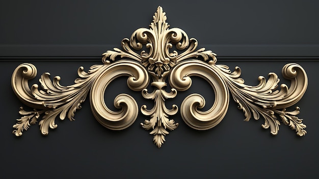 3D rendering of a beautiful golden decorative element with floral motifs