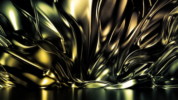 3d rendering of beautiful golden pleats and swirls