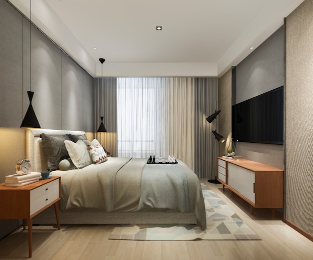 3d rendering beautiful loft minimal vintage bedroom