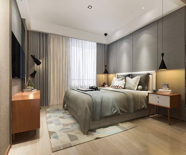 3d rendering beautiful loft minimal vintage bedroom