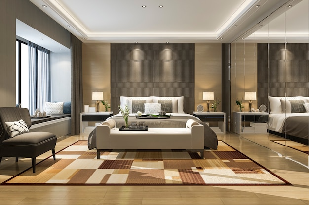 Premium Photo | 3d rendering beautiful luxury bedroom suite in hotel ...