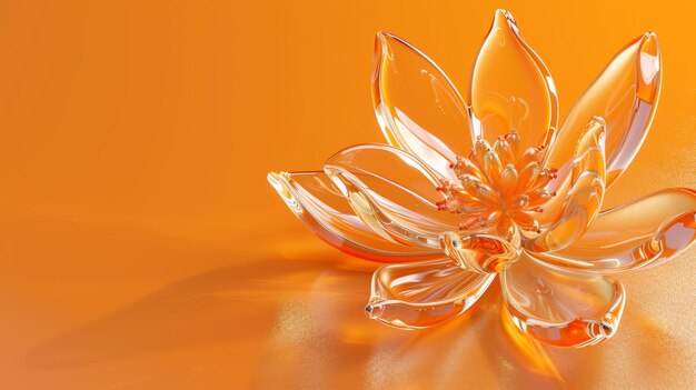 3D rendering of a beautiful orange glass flower on an orange background