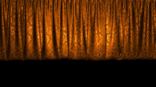 극장이나 오페라 무대를 위한 아름다운 무대 커튼의 3D 렌더링 매우 상세한 패브릭