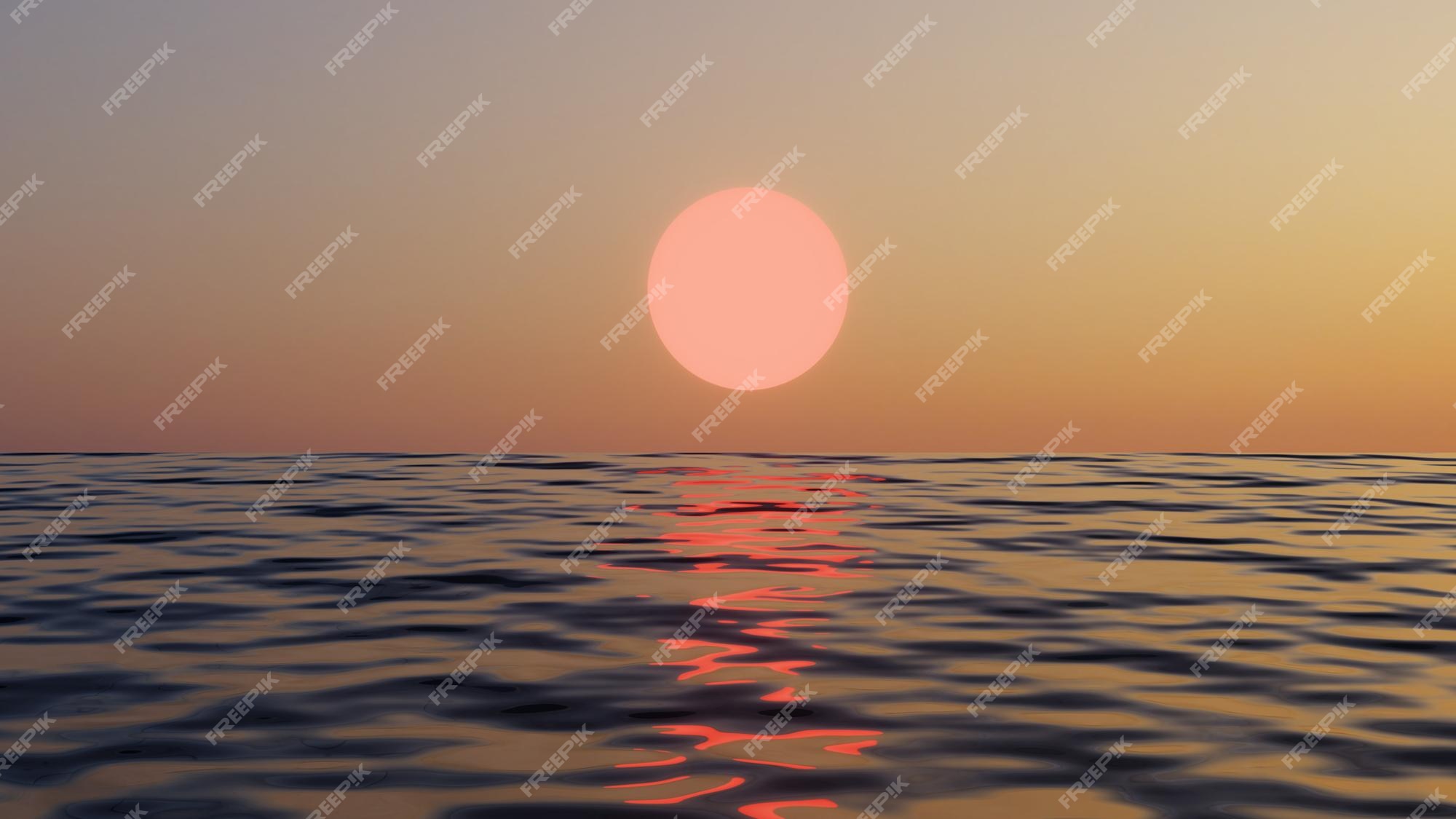 Premium Photo | 3d rendering beautiful sunset or sunrise on the ocean sun  light beam shining through the cloudscape