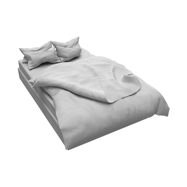 3D Rendering Bed on White Background