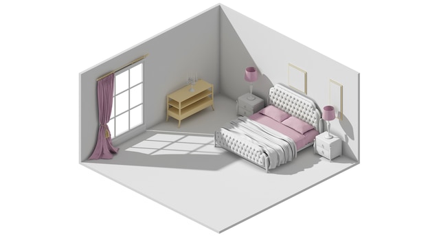 3d рендеринг концепции спальни в минималистском помещении
