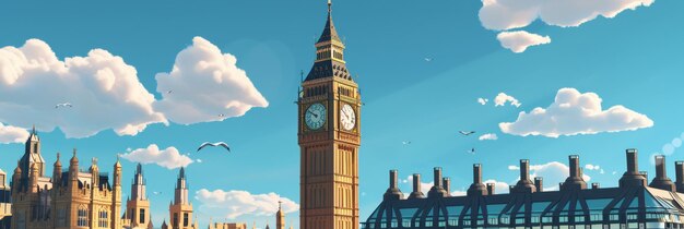 Photo 3d rendering of the big ben and houses of parliament