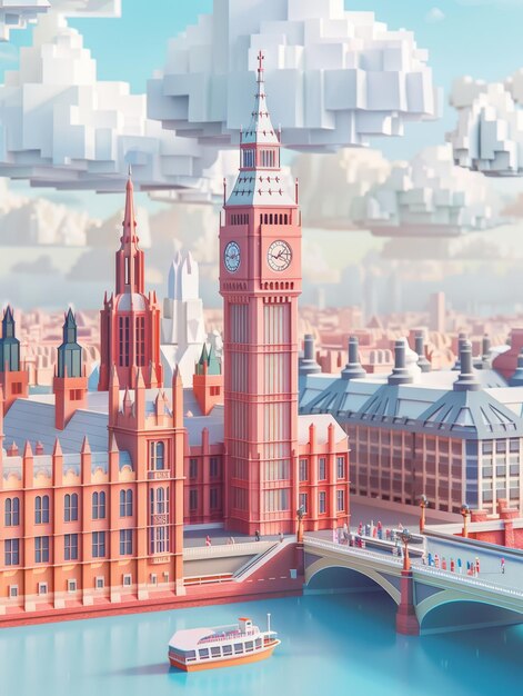 Photo 3d rendering of the big ben and houses of parliament