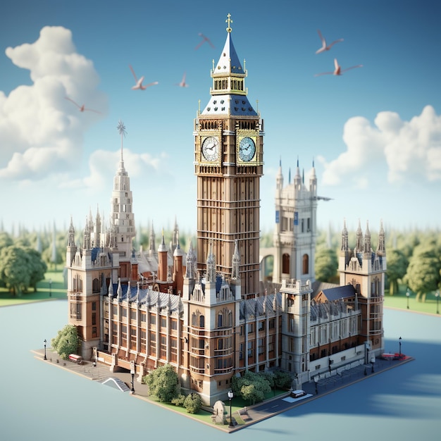 3d rendering of The Big Ben and Houses of Parliament