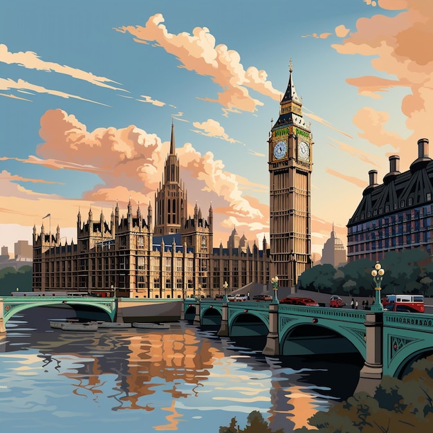 3d rendering of The Big Ben and Houses of Parliament