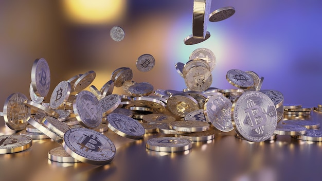 3D-rendering Bitcoin-valuta, crypto-valuta, vallen op een stapel