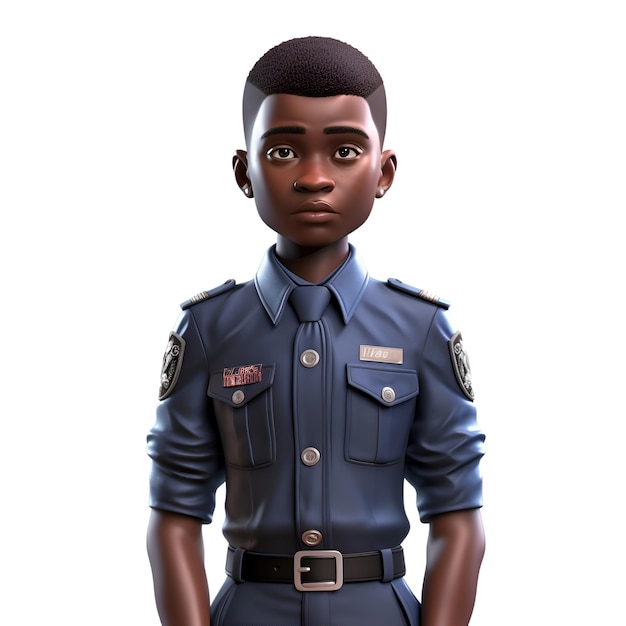 Photo 3d rendering of a black african american police officer isolated on white background