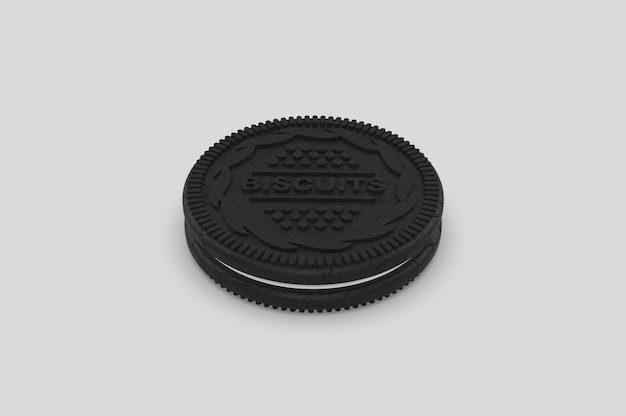 Photo 3d rendering black biscuits with realistic texture isolated