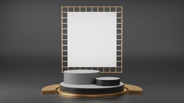 3d rendering of black and gold pedestal podium display