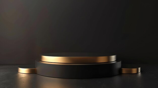 Photo 3d rendering of a black and gold podium