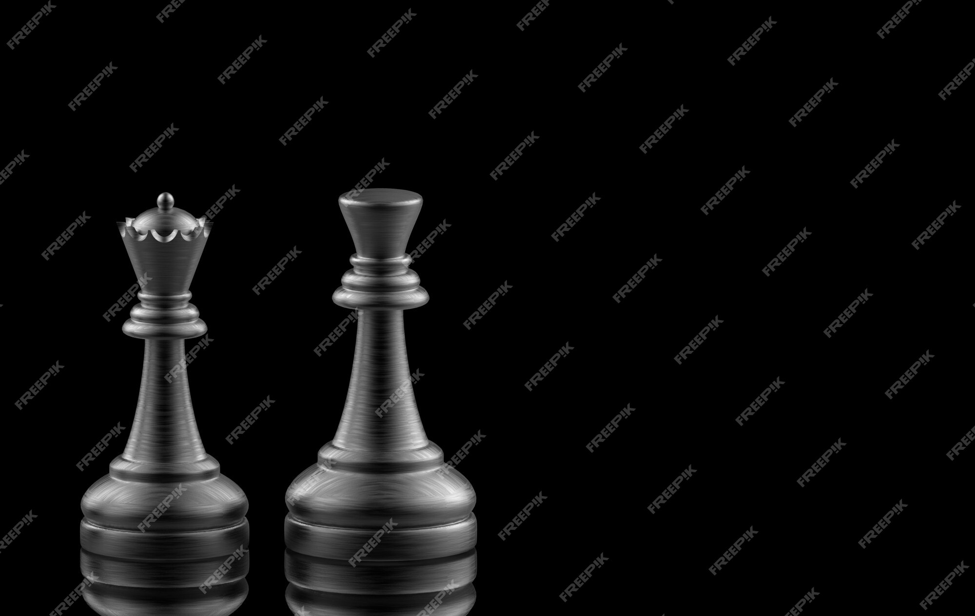 Chess queen and king contour isolated 3d. Black graceful main