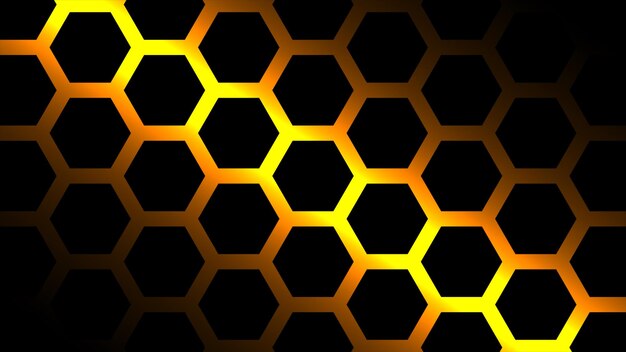 Photo 3d rendering black orange hexagons background pattern background black dark modern