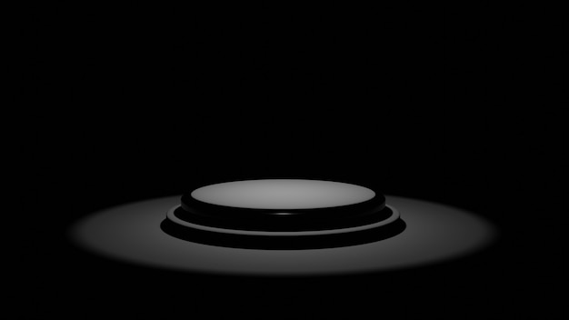 3D rendering of black podium displayed on a dark room