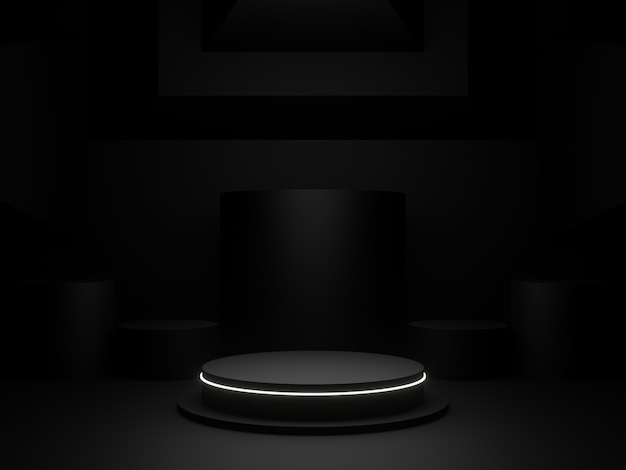 3D rendering black podium for product display