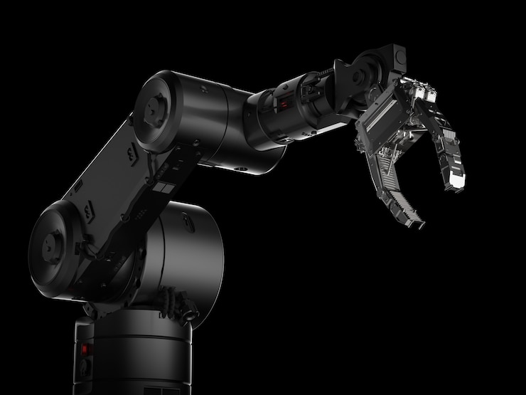 3d rendering black robotic arm or robot hand on black background