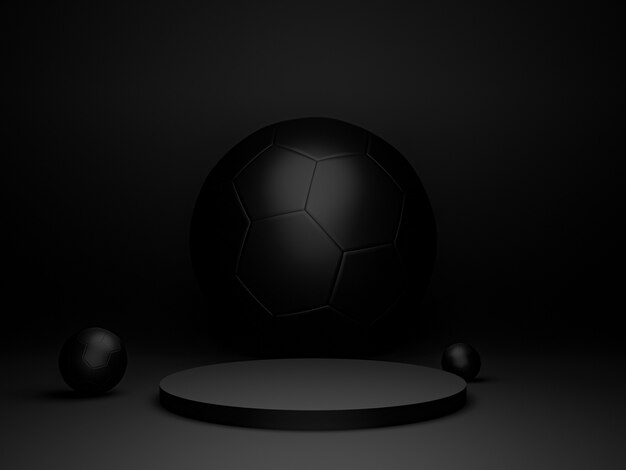 3D rendering Black stand and black ball background