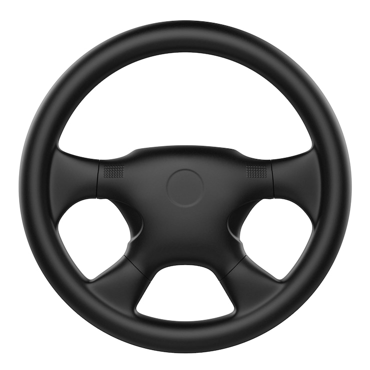 Photo 3d rendering black steering wheel isolated on white