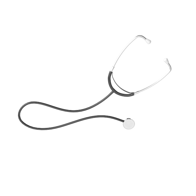 3D rendering black stethoscope isolated on a white background Healthcare medical