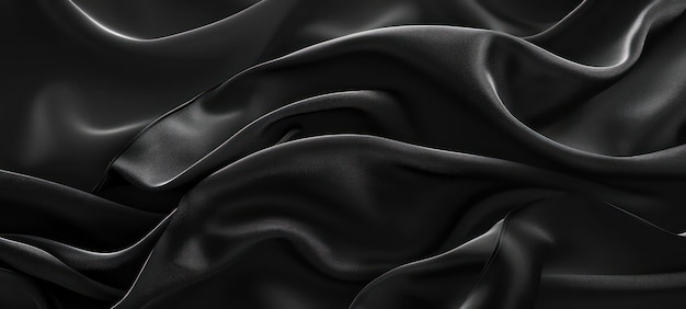 3D rendering Black textures wallpaper Abstract background silk smooth waves pattern