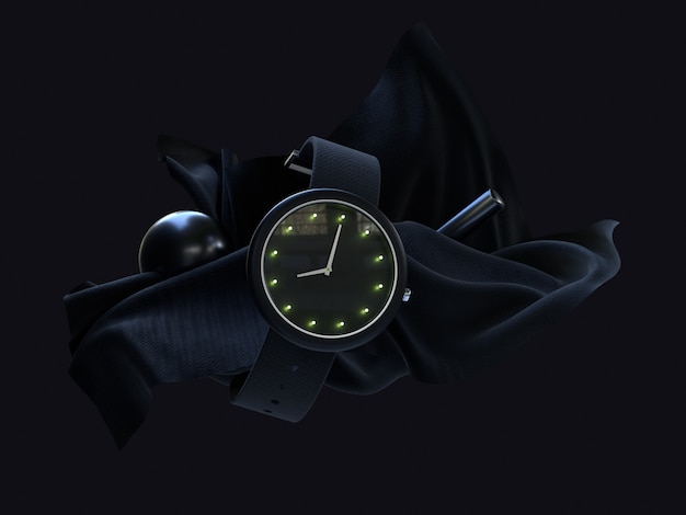 3d 렌더링 검은 시계 기술 개념