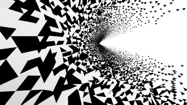 Photo 3d rendering of a black and white geometric tunnel the tunnel is made up of small sharp triangles that are arranged in a spiral pattern