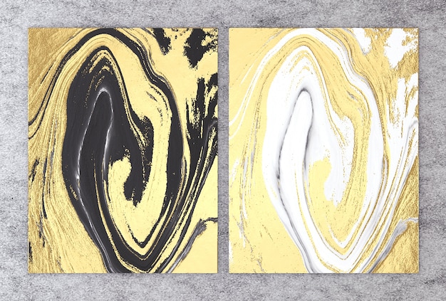 3D rendering of black and white marble with golden foil.
