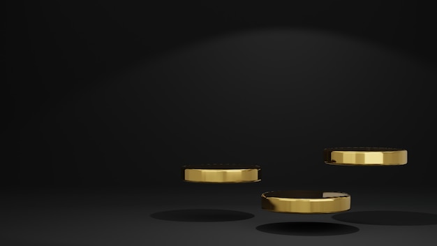 3d rendering of black with gold and black product stand